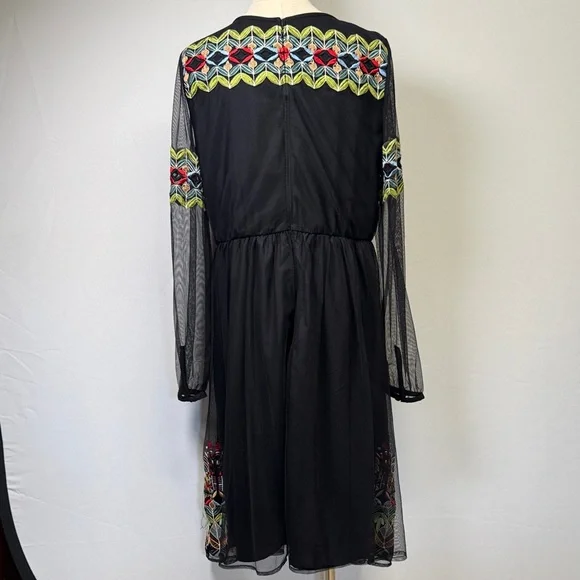 ASOS Embroidered Black Mesh Tulle Dress Size 14 - Picture 4 of 11